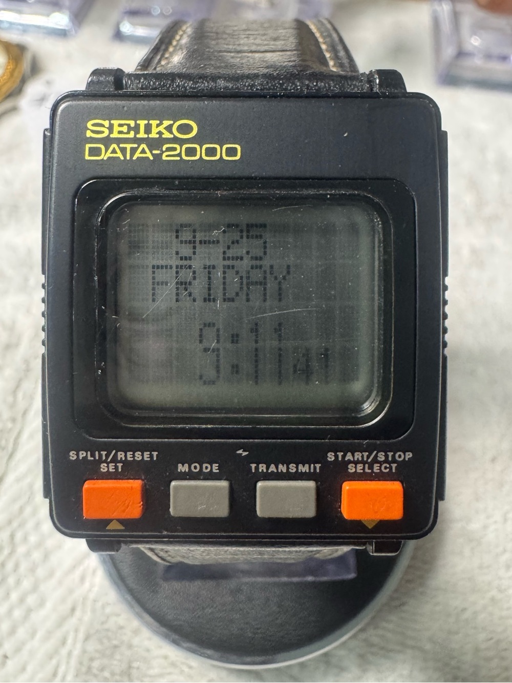 #224 Seiko Data-2000 Digital Watch in Black with Orange Accents